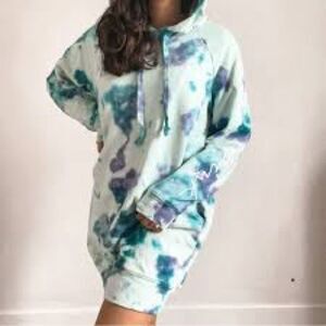 NWT Victoria's Secret PINK Fleece HOODIE Sweatshirt Dress Tie Dye‎ XS